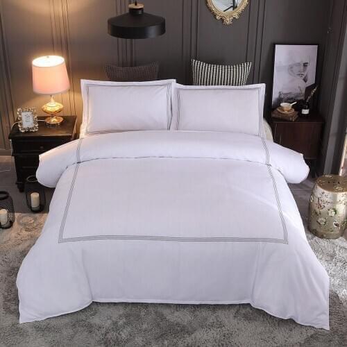 Lychee Pure White Bedding Set Polyester Pillowcase Duvet Cover Sets 3pcs for Queen King Size Home Textile Family Bed Sets