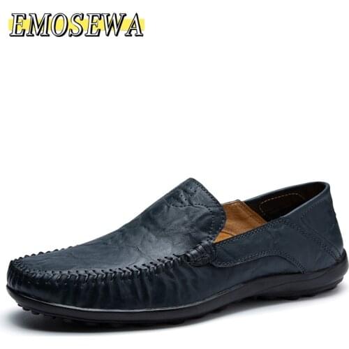 EMOSEWA Summer Genuine Leather Men Shoes Loafers Hole Soft Breathable Male Moccasins Flats Casual Boat Driver Footwear Driving