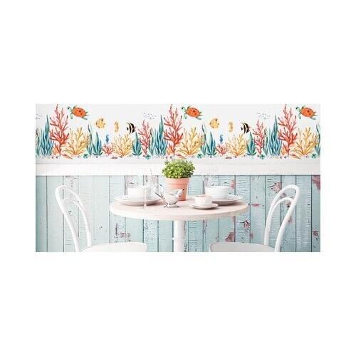 Sea World Skirting Line Wall Sticker Nursery Background Wallpaper Living Room Bathroom Decor Kids Room Decoration Wall Pictures