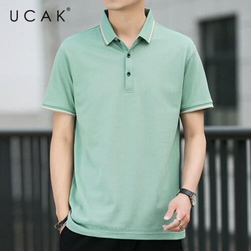 UCAK Brand Classic Turn-down Collar Solid Color Short Sleeve T-Shirts Summer Fashion Streetwear Casual Silk T Shirt Homme U5492