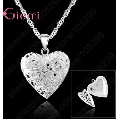 Novel Enduring Heart Shape PC Picture Case Opening Adjusted Pendant Necklace 925 Sterling Silver Jewelry For Women Gifts