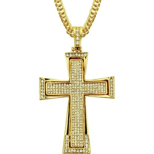 2020 European And American Hip-hop Stereo Double Color Cross Pendant Mens Necklace Cross Border Accessories Factory