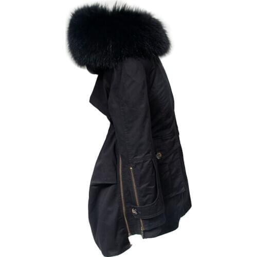 New 2020 Winter Coat Women Jacket Long Real Large Raccoon Fur Collar Thick Ladies Parkas Army Green Outerwear Streetwear