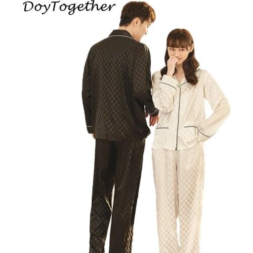 Pajamas For Couples Pyjama Couple Matching Long Sleeve Tops Pants Silk Printing Homewear