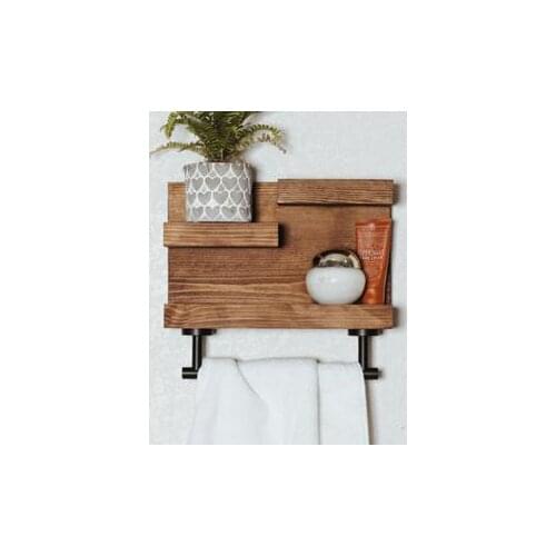 Bathroom Shelf Organizer With Towel Bar, Bathroom Wall Decor, Country Rustic Storage, Modern Farmhouse, Apartment Decor