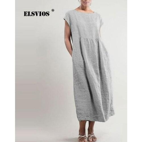 Casual Solid Color O Neck Cotton Linen Pocket Fashion Women Dress Summer Sleeveless Loose Retro Elegant Slim Lady Party Dresses