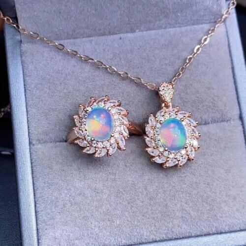 The Best Gift For your mother Opal Jewelry set Natural And Real 925 sterling silver Fine jewelry 1pc Opal ring,1pc Opal Pendant