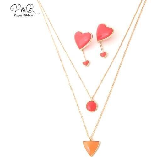 2020 New Colorful Bright Resin Drop Heart Tassel Earring Resin Pendent Gold Chain Necklace Small Earrings For Lady