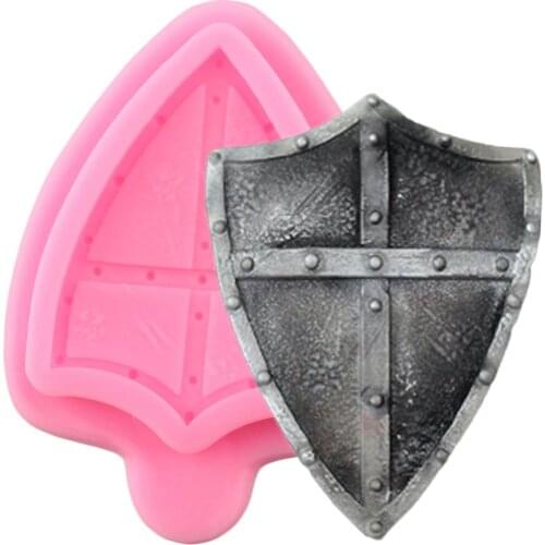 Knight Battle Shield Silicone Mold Baby Birthday Cake Border Fondant Molds Cake Decorating Tools Candy Chocolate Gumpaste Mould