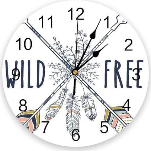 Arrow Feather Silent Decorative Wall Clock Digital Clock Operated Round Home Office School Clocks