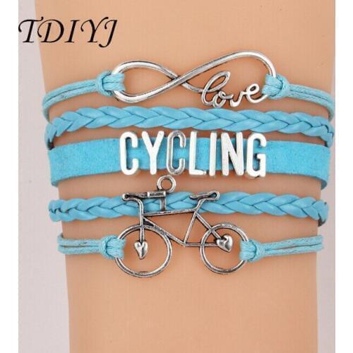 TDIYJ Fashion Infinity Love CYCLING Slide Charms Bracelet Multilayer Braided Leather Charm Bangle&Bracelet 6set/lot