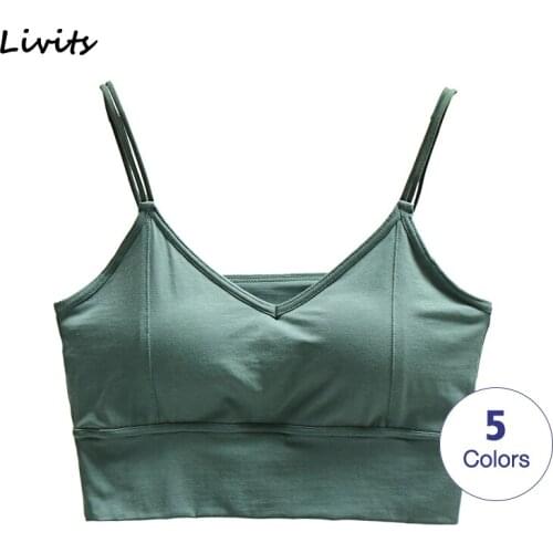 Women Tank-Top Padded Stretchable Cotton Push-Up Tops Crop-Top Camisoles Tube Vest V-Neck Sleeveless Sexy Casual Korean SA0990