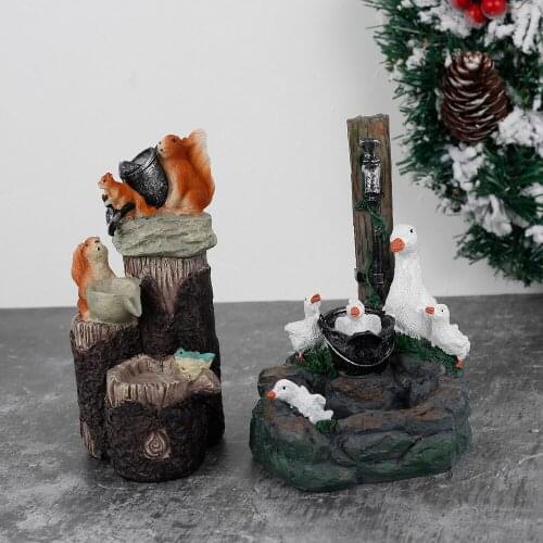 Outdoor Animal Garden Statue Duck Water Fountain Statue Creative Resin Animal Family Water Feature Fountain Garden Decor