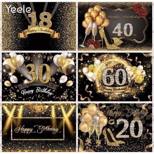 Yeele Adult Birthday Party Poster Golden Champagne Ballon Shiny Diamond Backdrop Customize Background For Photo Studio