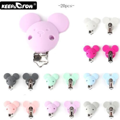 Keep&Grow 20Pcs Mickey Pacifier Clips Food Grade Silicone Nipple Holder For DIY Tool Accessories BPA Free Baby Teething Beads