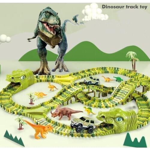 211-289pcs Dinosaur Railway Toy Car Track Racing Track Toy Set Educational Bend Flexible Race Track For Children gift