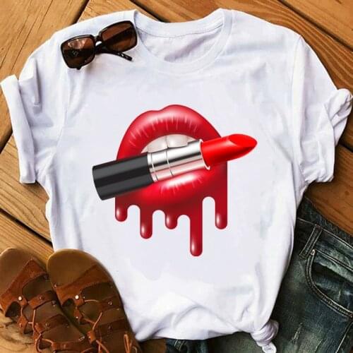 Women T Shirt Lip Makeup Funny Printed Short Sleeve Summer Tops Female T-Shirt Harajuku Fashion Graphic Tee Shirt Femme Clothing