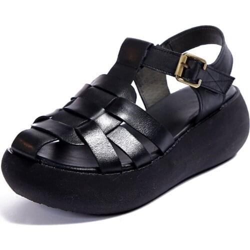 Retro Women Sandals 2021 Wedge Platform Gladiator Sandals for Women Summer Shoes Genuine Leather High Heel Sandal Female Sandles