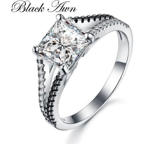 [BLACK AWN] 3Gram Genuine 925 Sterling Silver Jewelry Rings for Women Black&White Stone Femme Bague Party Gift C354