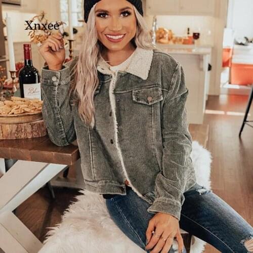 2021 Fall/winter Womens Coat Wool Collar Lamb Velvet Stitching Casual Pockets Solid Color Lapel Button Top