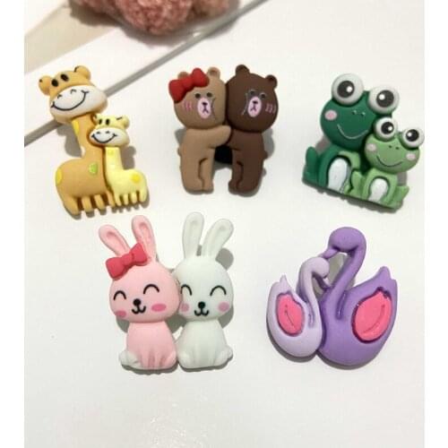 10Pcs 25*26mm Cartoon 3D Aniaml Swan Frog Cabochon Resin Planar Home Decoration Patches Botton DIY Hairpin Girls Accessories