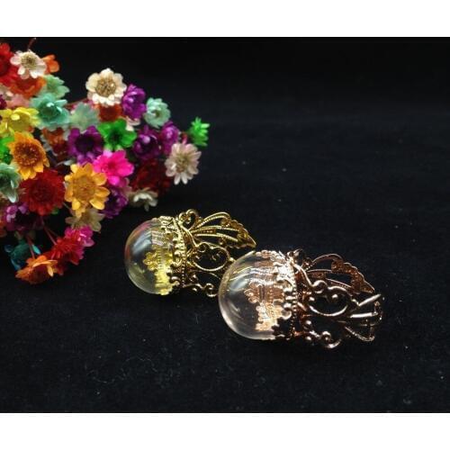 100sets/lot 15mmdiy open Hemisphere glass dome globe locket flower ring setting tray set glass vial ring glass bottle cover ring