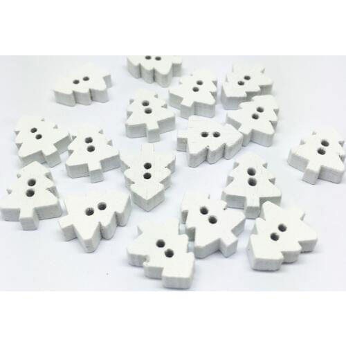 1000pcs 13X10mm White Wood Christmas Tree Buttons Embellishments Scrapbooking Cardmaking Crafts Xmas 2 Holes Button