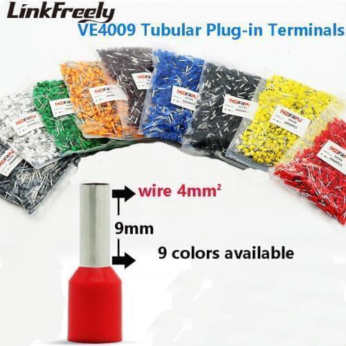 1000pcs VE4009 E4009 Tubular Insulated Electrical Wire Terminal Connector Lug Faston Cable Heat Shrink Splice Crimp Terminal Pin