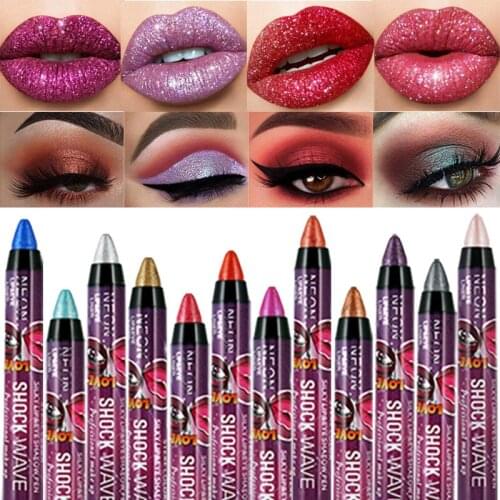 12 Colors Shiny Eyeshadow Pencil Waterproof Glitter 2 In 1 Lipstick Eyeshadow Pen Pearlescent Eye Shadow Makeup Cosmetics