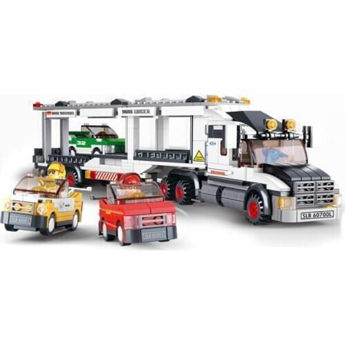 638Pcs Sim City Vehicle Transporter Truck Model Educaitonal Building Blocks Toys For Boys 6Years DIY Birthday Gift Small Bricks