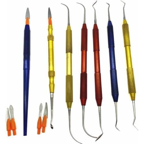 7pcs Dental Lab Wax Plaster Carving Stainless Steel Colorful Set on stone model work and wax caving Spatula Blade