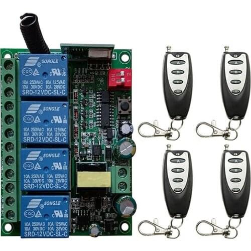 AC 220V 230V 4CH Wireless RF Remote Control Switch Security System Garage Doors, Gate Electronic Lock Key 4 Buttons Transmitter