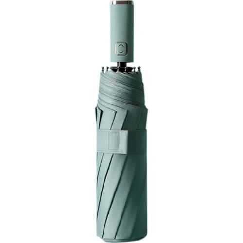 Color Handle Automatic Three-Fold Umbrella Windproof And Uv-Proof Automatic Umbrella Folding Solid Olive Green