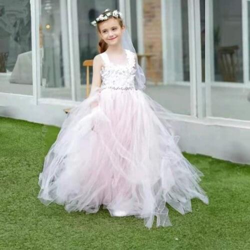 Girls White Princess Dress Kids Blue Tulle Tutu Dress Ball Gown with Children Party Costume Cosplay Dresses