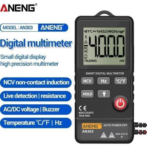ANENG AN303 Digital Multimeter 4000 Count LCD Automatic Range Universal AC/DC Voltage Resistance Frequency Temperature Tester