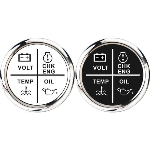 Alarm Gauge Meter 9-32V Volt/Oil/Water Temp/Check Engine Indicator 4 LED Alarm Indicator Gauge fit Car Boat With Backlight