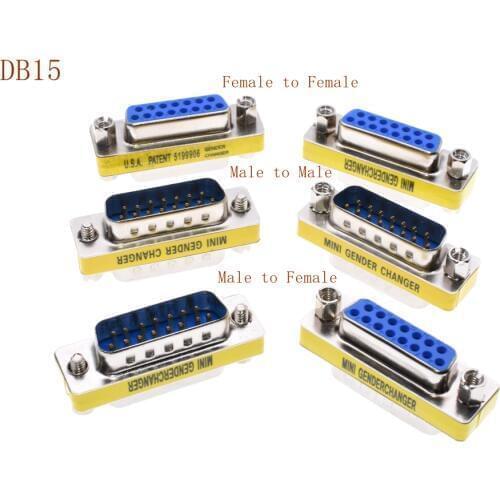 DB15 MINI Gender Changer adapter RS232 Com D-Sub to Male Female VGA plug connector 15pin