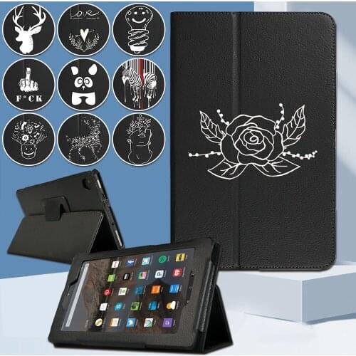 For Amazon Fire 7 HD 10(5th/7th/9th Gen)/HD 8(6th/7th/8th Gen) Dust-proof white Image Series Back Suppor Tablet Case+Free Stylus