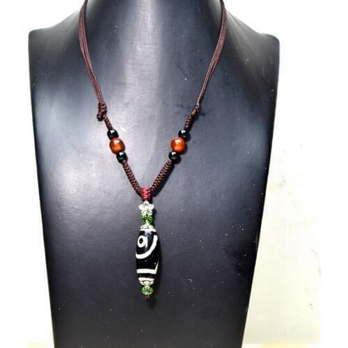 Characteristic weaving womens necklace,13*30mm,agate beads, Tibet Black/white 2eyes DZI amulet, free shipping