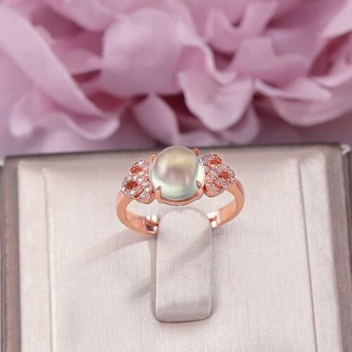 100% Natural Gemstone Fine Jewelry Rings For Women S925 Silver 8*7mm Prehnite Oval Green Ringen 18K Rose Gold Anillos R-PR012