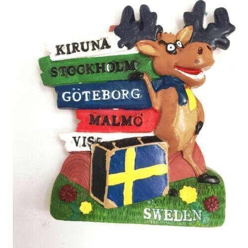 Handmade Painted Sweden Landmark Landscape Deer 3D Fridge Magnet Tourism Souvenirs Refrigerator Magnetic Stickers Home Decor