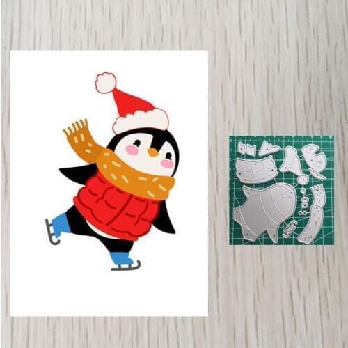 Penguin Skiing Frames Metal Embossing And Cutting Dies For Diy Card Making