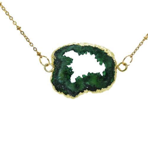Fashion Jewelry Raw cluster crystal geode druzy quartz pendant necklace 2 loops gold bezel stone connector chain necklace women