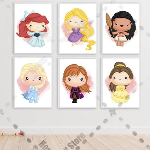 Cartoon Disney Snow White Princess Canvas Painting Frozen Movie Poster Mermaid Princess Wall Art Picture Girl Room Home Decor
