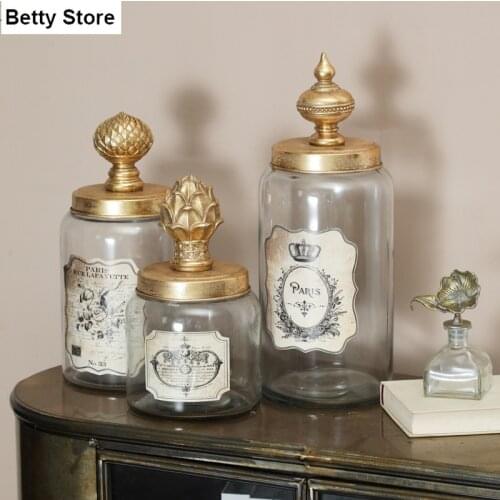 Nordic Retro Sealed Storage Jar with Lid Food Container Household Candy Tea Tin Lead-free Glass Jar Home Decoration Accessories