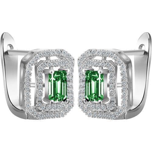 New 2017 White gold-color CZ Zirconia Hoop Earrings For Women Bijoux Square Green Zircon CC Earings Pendientes