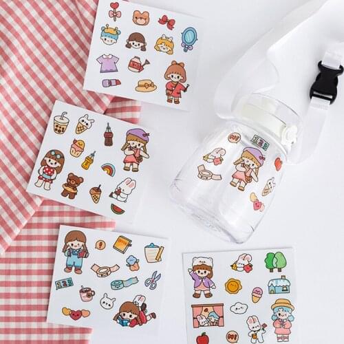 New handbook waterproof stickers cute cartoon girl heart ins wind water cup insulation cup stickers helmet cell phone stickers