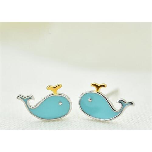 New Fashion Cute Temperament Exquisite 925 Sterling Silver Jewelry Sweet Blue Little Whale Fish Female Stud Earrings SE493