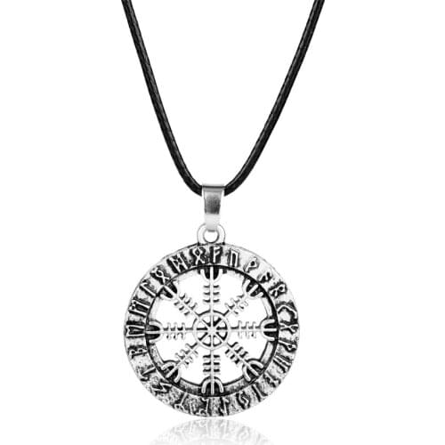 HEYu Necklace Jewelry Viking Rune Pendant Necklace Vegvisir Hollow Compass Shape Odin Symbol Necklaces Norse Runic Gift for Men