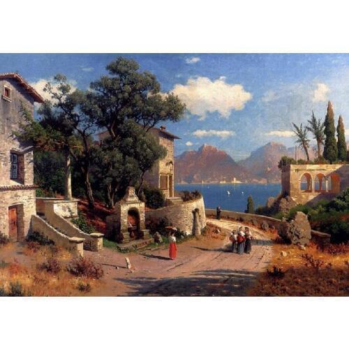 Landscape mosaic full diamond embroidery beads Cottage lake mountain diamonds painting cross stitch Square diamond sets handwork
